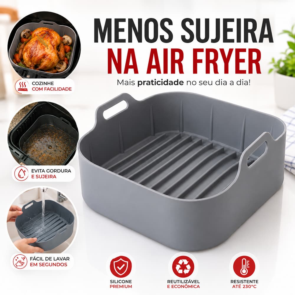 Forma de Silicone Quadrada Para Air Fryer C/Alça Forma  Clink