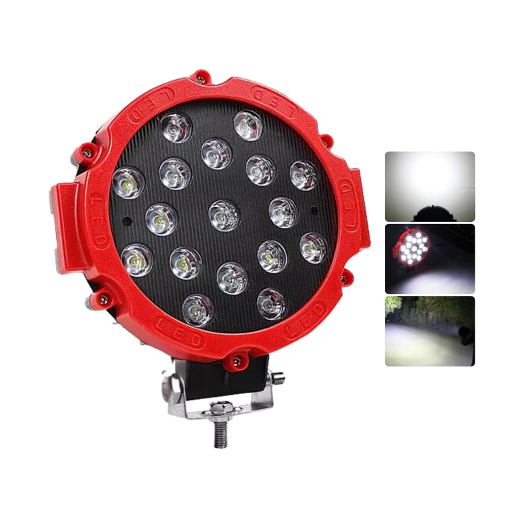 Farol De Milha Led Auxiliar 51w Para Carro Redondo 7 Polegadas 17 Leds Universal Off Road 12v/24v
