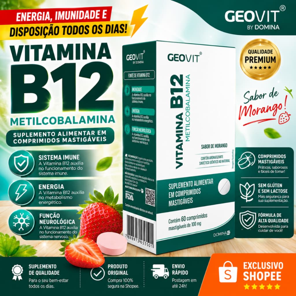 VITAMINA B12 - METILCOBALAMINA - 60 Comp sabor Morango