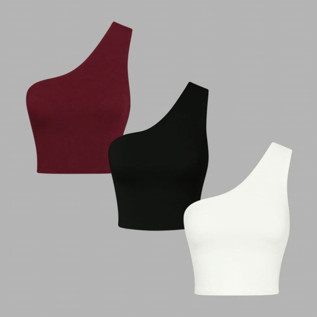Kit 3 Cropped Um Ombro Só Suplex Versátil Casual Feminino Tendência