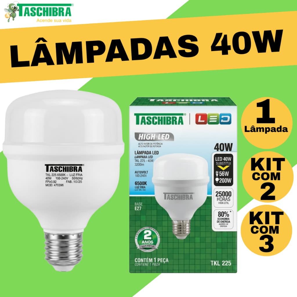 Lâmpada LED Industrial Comercial Forte 40W Unitária ou Kit com 2 e 3 Unidades