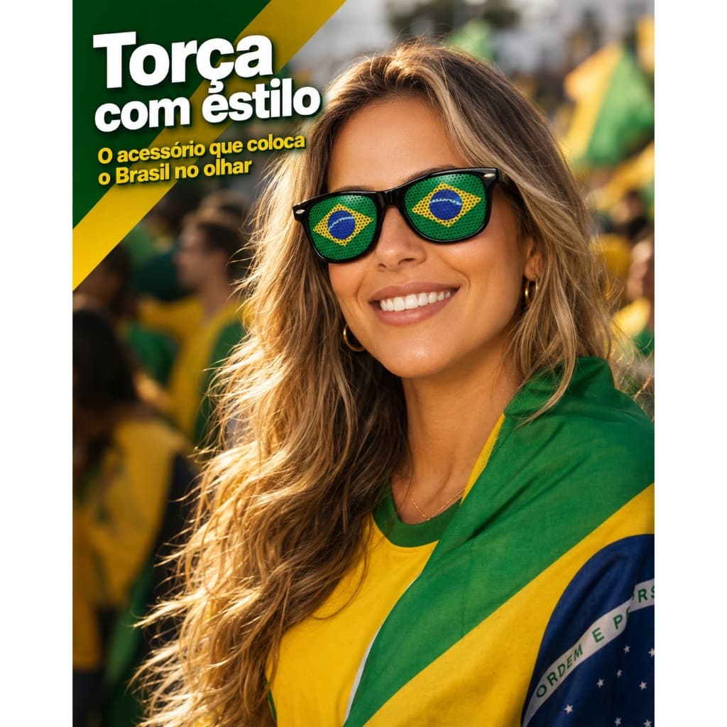 Óculos de Sol Unissex Torcida Brasil  Leve Estiloso e Perfeito para Jogos Festas e Churrasco