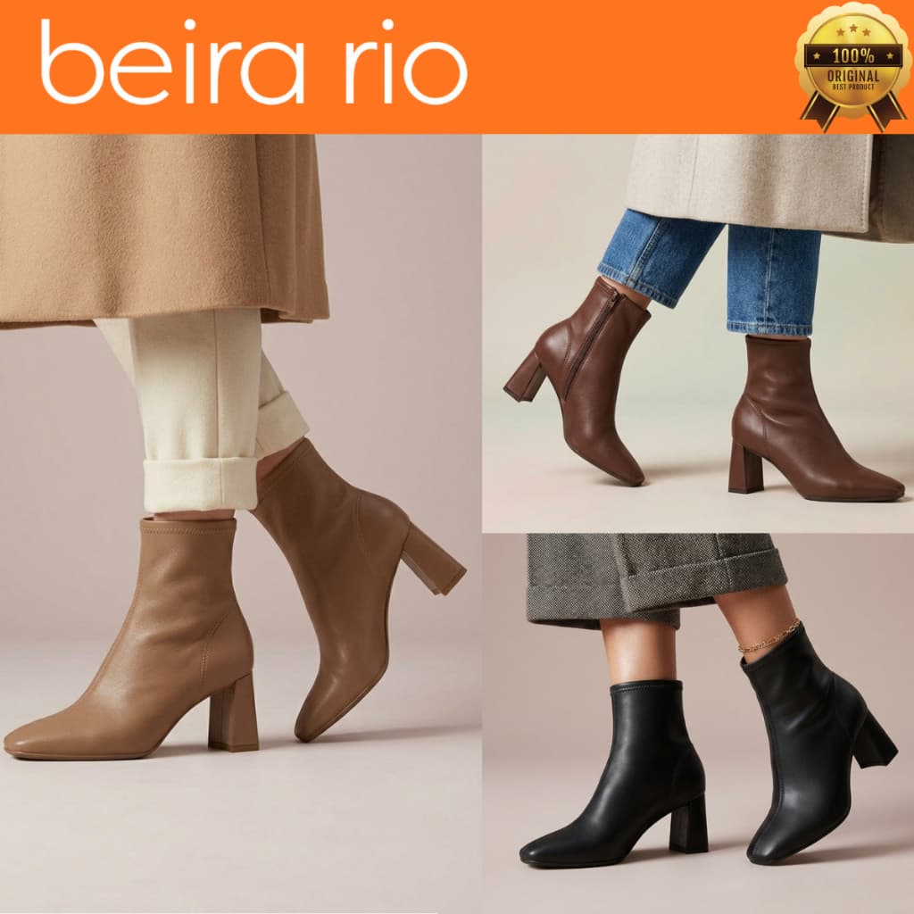 Bota Beira Rio Feminina Cano Curto Zíper Lateral Salto Bloco Médio Bico Fino Ankle Boot Confortável 9092100 Original
