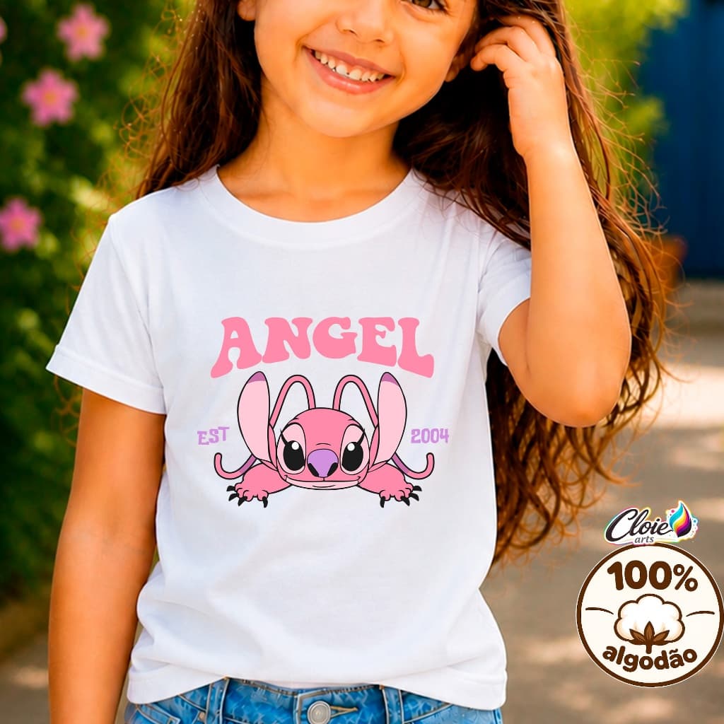 Camiseta Infantil 100% Algodão  Angel  Lillo Desenho Perfeita  Conforto Qualidade e Estilo  Blusa Fofa  Universo Magico.