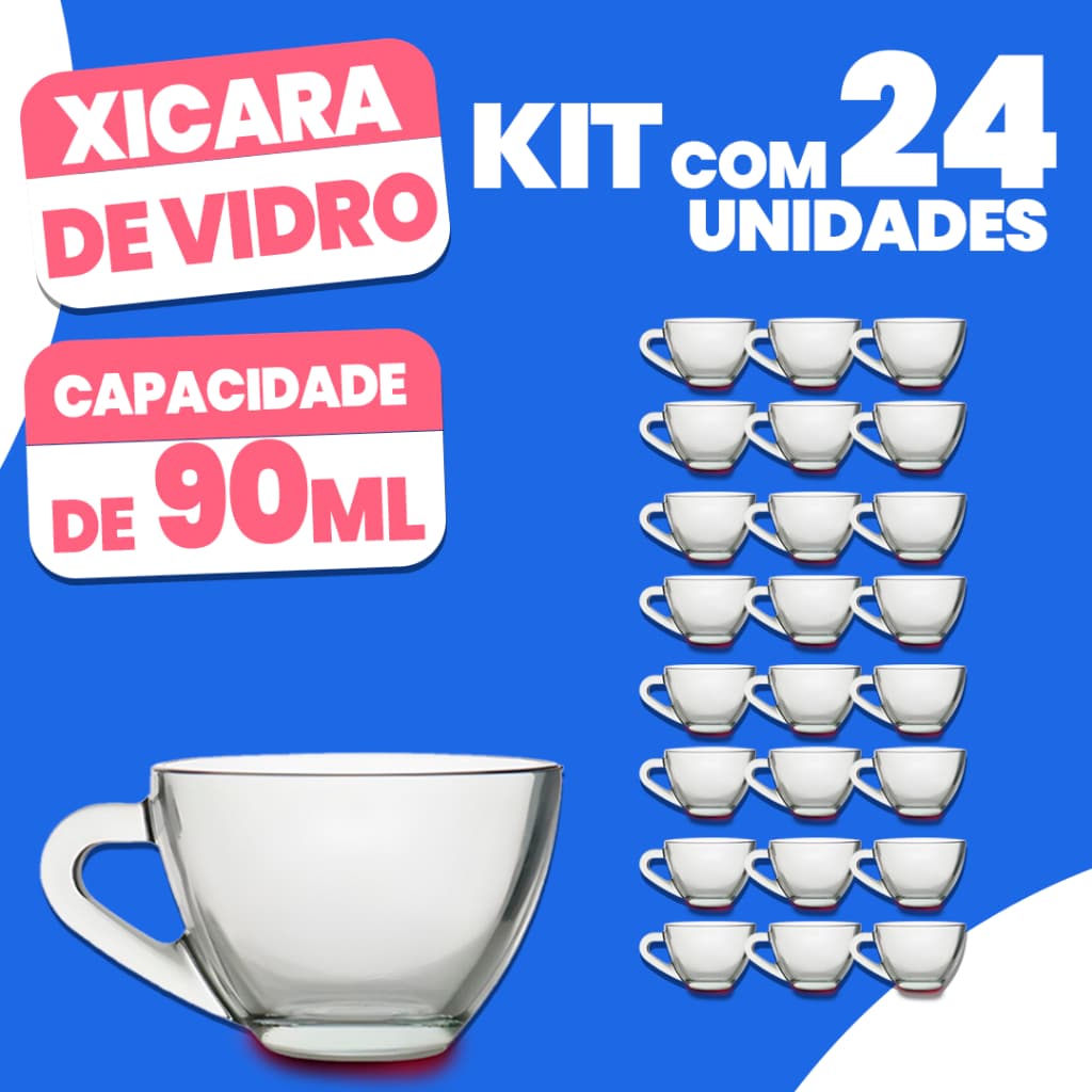 Kit 24 Xícaras de Vidro 90ML para Café Chá Leite Premium Resistente Elegante Funcional Conjunto