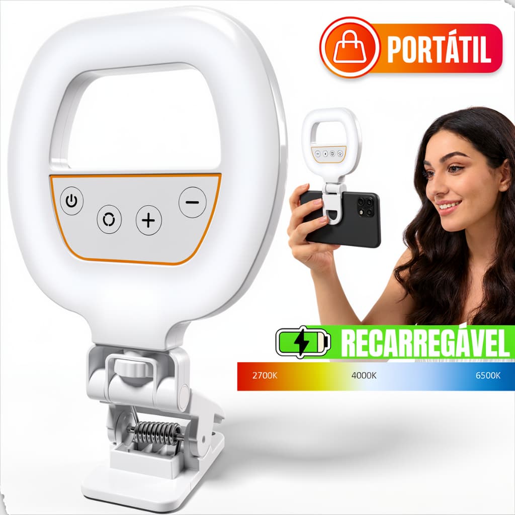 Ring Light Luz LED Recarregável Portátil Mini Clipe Celular Notebook Iluminador Selfie Live TikTok Maquiagem Vídeo