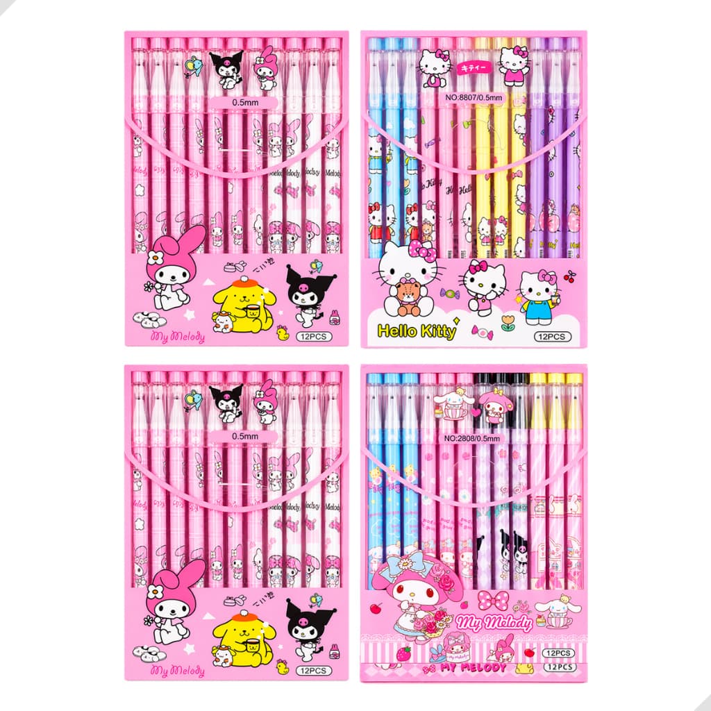 Kit 12 Canetas Apagáveis Ponta Fina Turma Da Hello Kitty Gel Infantil Divertida Material Escolar