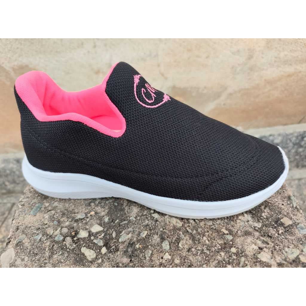 SAPATILHA CALCE FACIL CECILIA PTA/PINK CAMINHADA ACADEMIA IDOSO AR  LIVRE