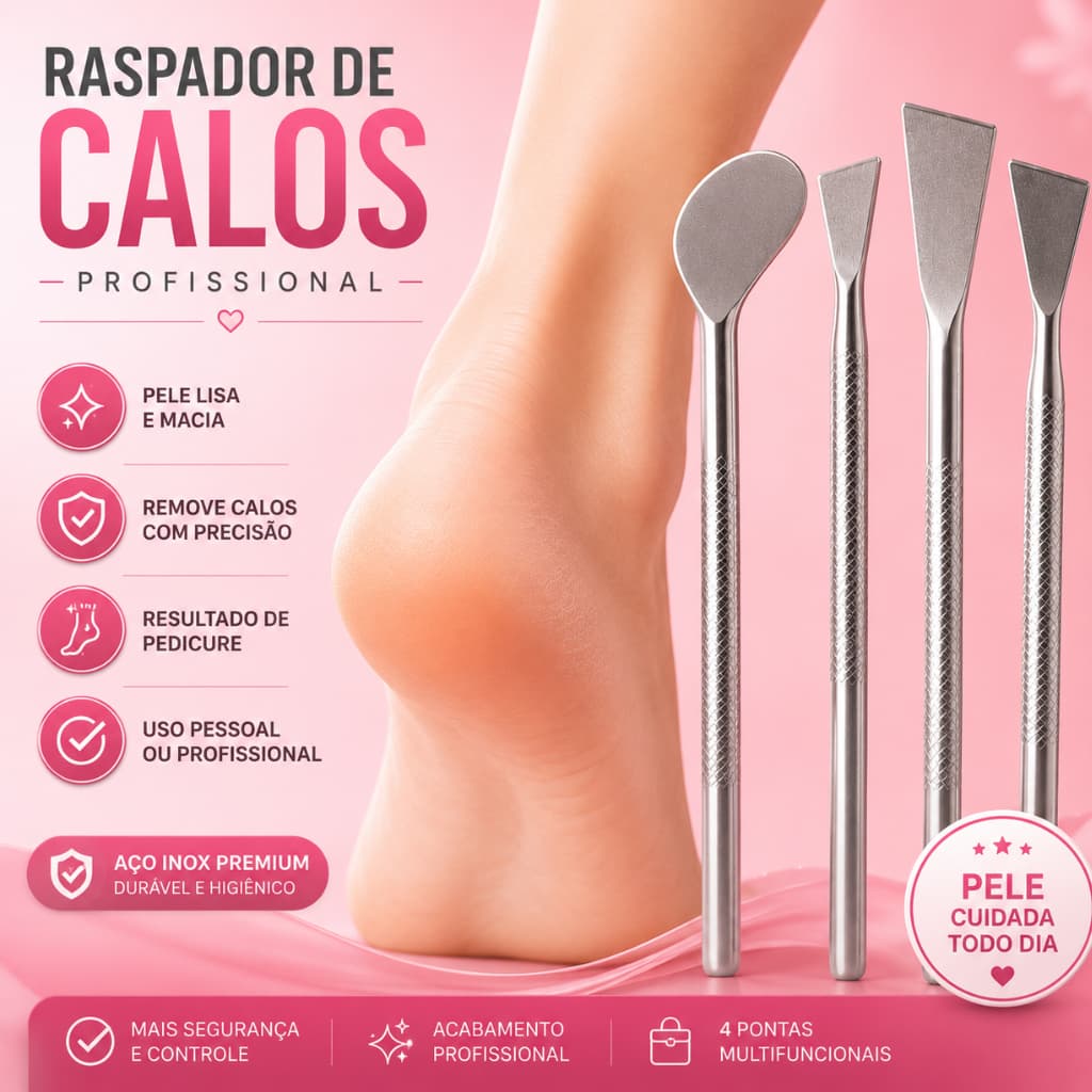 Kit Raspador Calos Profissional Inox Espátula Pedicure Podologia Calcanhar Plantar KIT
