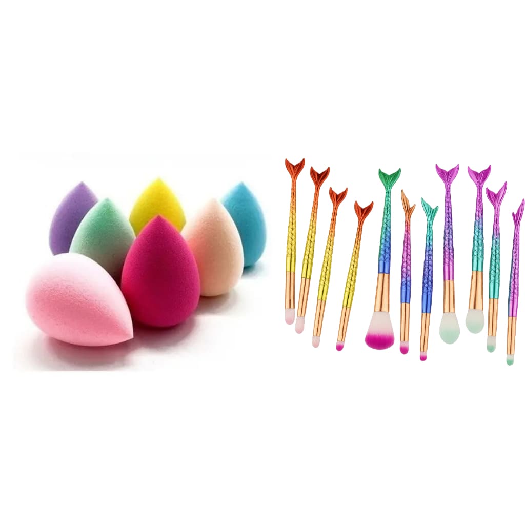 Kit Esponja + Pincéis de Maquiagem de Maquiagem Completo