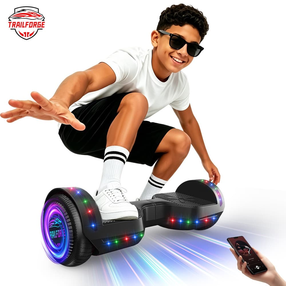 TRAILFORGE Hoverboard H1 Modelo para adultos e crianças de 500 W com luz e música Brinquedo infantil