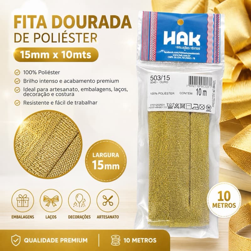 FITA DOURADA PASSAMANARIA OU PRATA EM POLIÉSTER 15mm- 20mm - 30mm c/10mts
