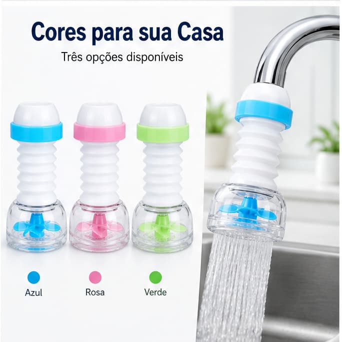 Extensor Torneira Giratório 360° Arejador Flexível Economizador de Água