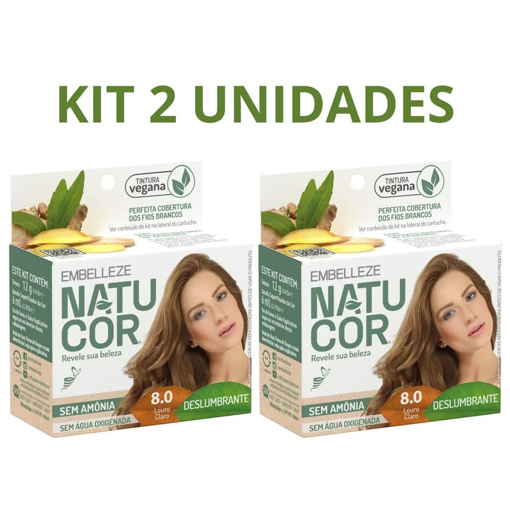 Kit 2 Tintura Natucor 8.0 Louro Claro Sem Amônia Embelleze Tinta de Cabelo Natural
