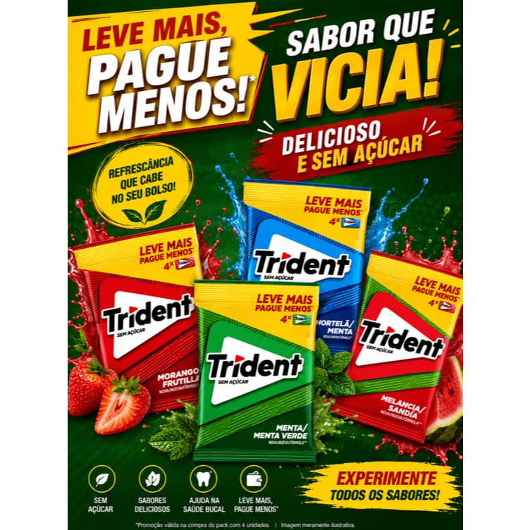 Trident 32g Chiclete Sabores 1 Pacote com 20 Chicletes Total