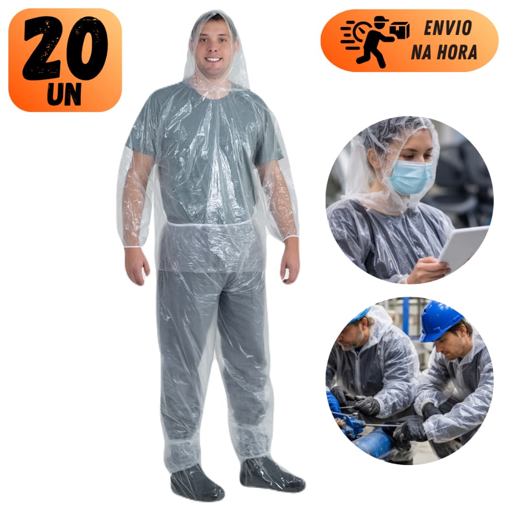 Kit Capas De Chuva Descartável Transparente Com Capuz Impermeável Impermeável C/ Ca