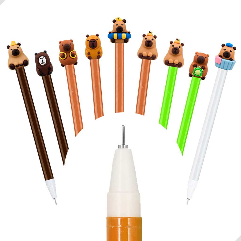 Kit 12 Canetas Capivara Gel Ponta fina Infantil Fofa Colecionavel Material Escolar Divertido