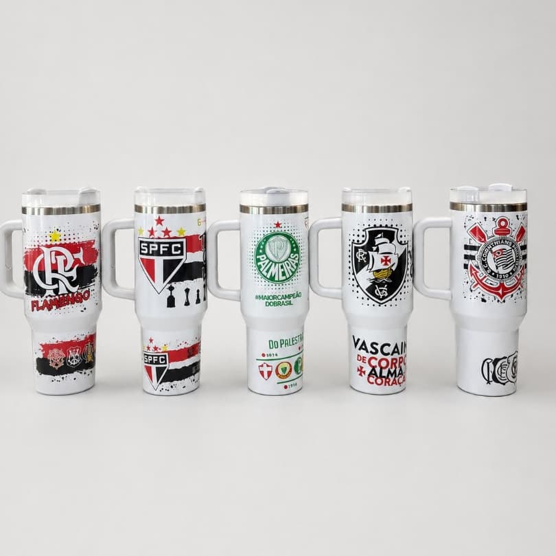 Copo Garrafa Térmica Personalizado Times 1200ml Canudo alça