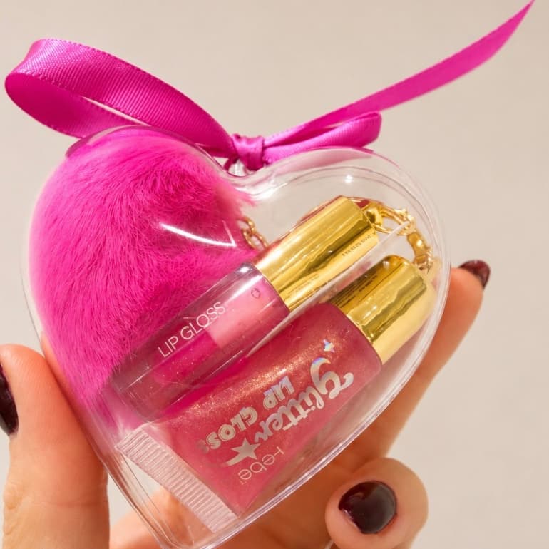LIP GLOSS COM CHAVEIRO DE PELÚCIA COM 2 MINI GLOSS ROSA PARA HIDRATAÇÃO FEBELLA