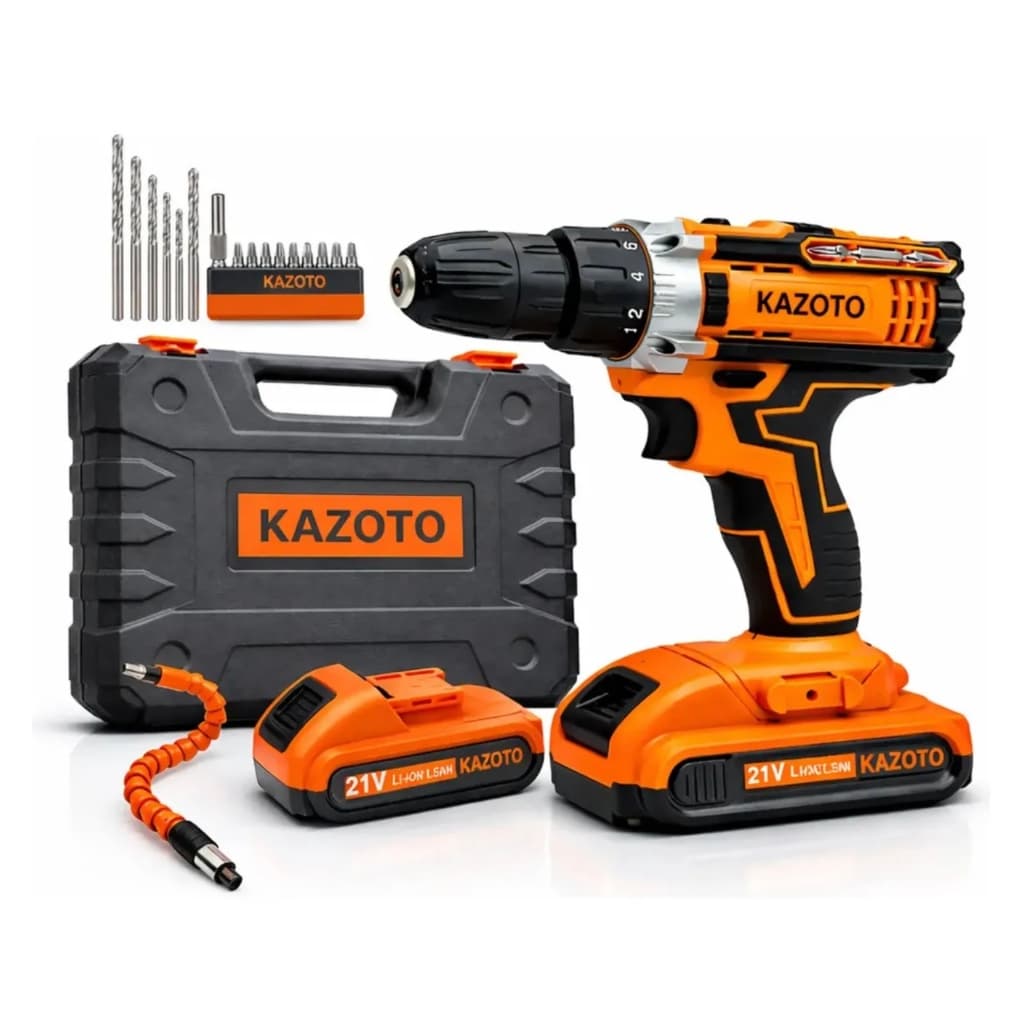 Parafusadeira Furadeira Sem Fio 21v 2 Baterias Maleta Kit Brocas Kazoto Laranja Frequência 50/60 Hz Kzt-pf21v-2b