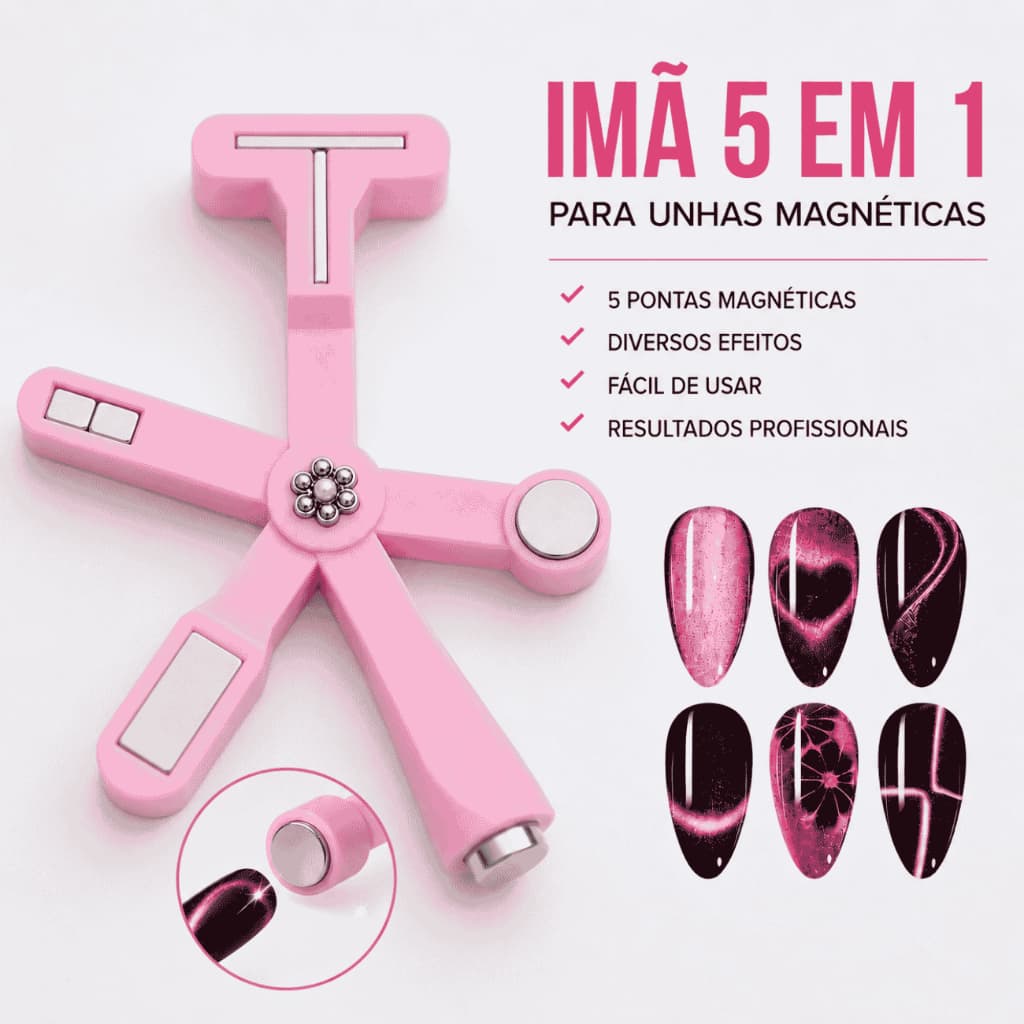 Imã 5 em 1 Olho de Gato para Unhas Gel Cat Eye Nail Art Profissional