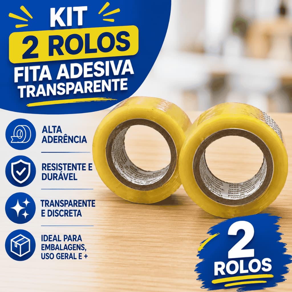 Kit Econômico 2 Rolos Fita Transparente 500M Uso Profissional