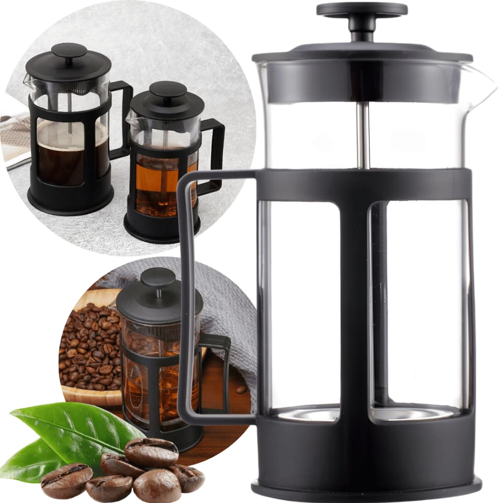 Prensa Francesa 600ml Vidro Borossilicato com Filtro Inox Ideal para Café Leite Design Preto Moderno
