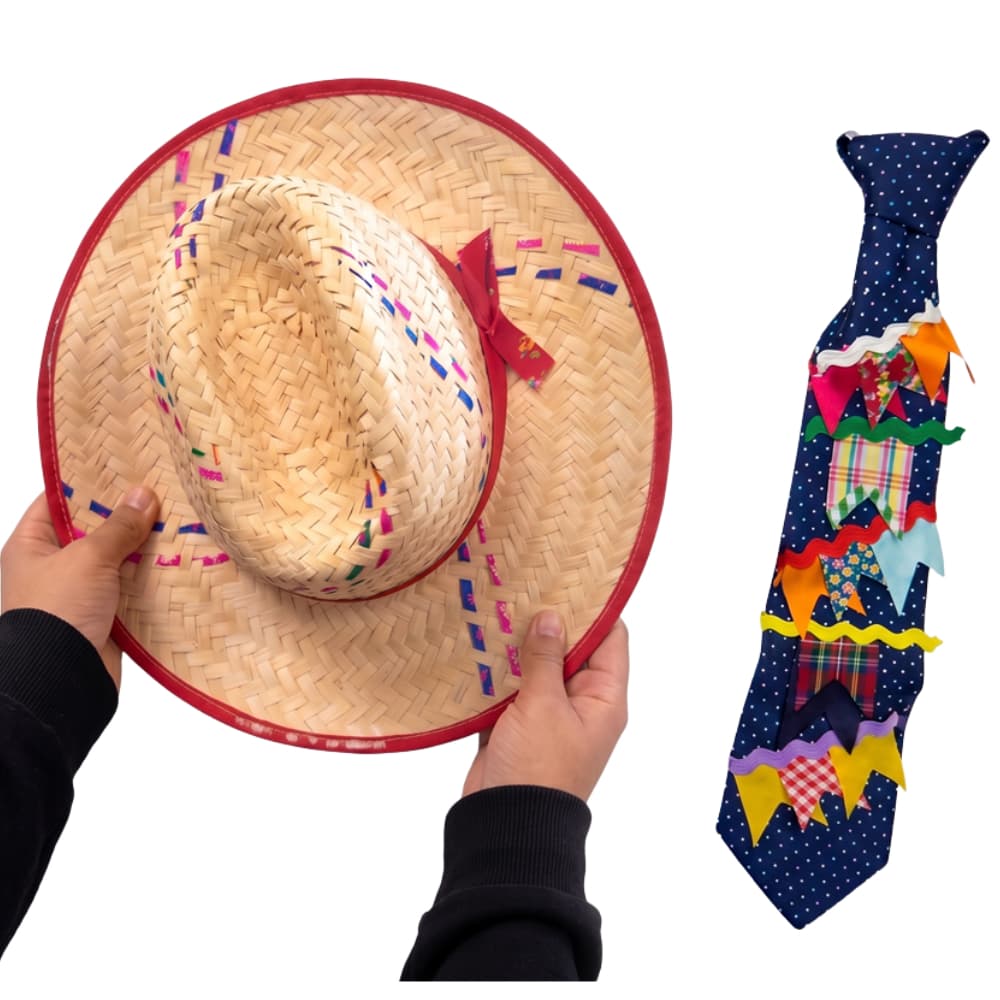 Kit Chapéu e Gravatinha Acessórios Traje para Festa Junina