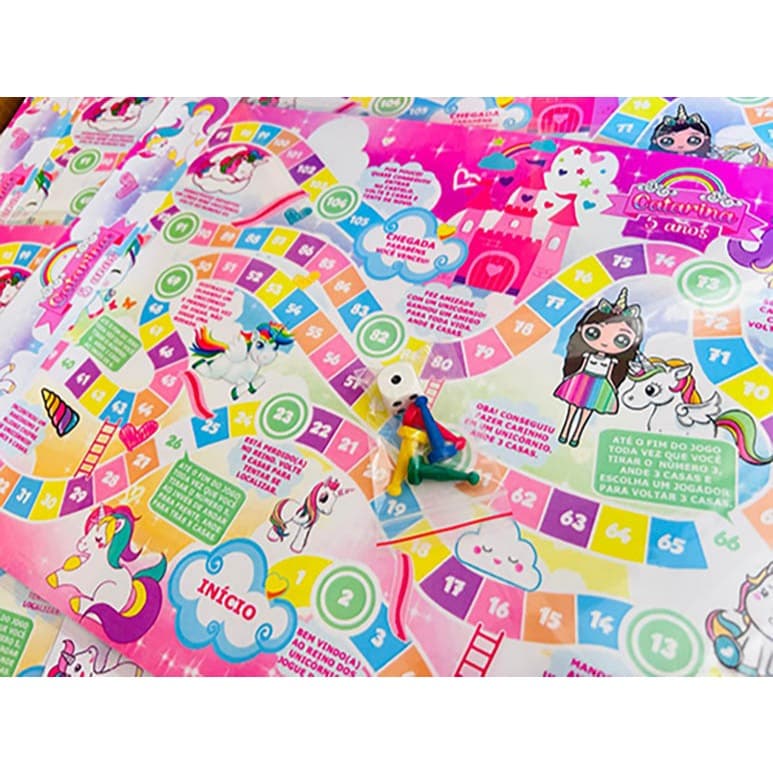 20 LEMBRANCINHA FESTA UNICORNIO | JOGO DE TABULEIRO INFANTIL PERSONALIZADO 40X30 CM |  UNICORNIOS AQUARELA CUTE