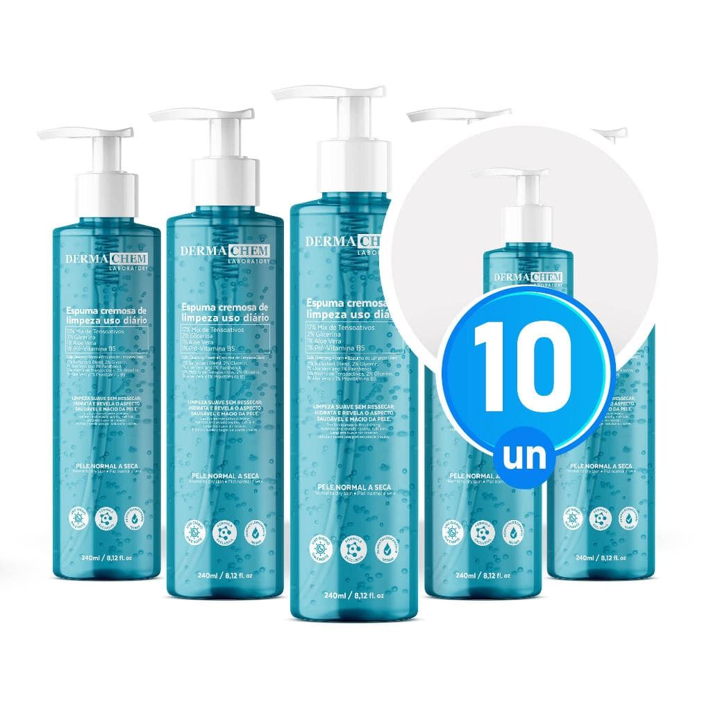 Kit 10 Espuma Cremosa de Limpeza Facial 240ml Hidratação e Maciez da Pele Com Aloe Vera Dermachem