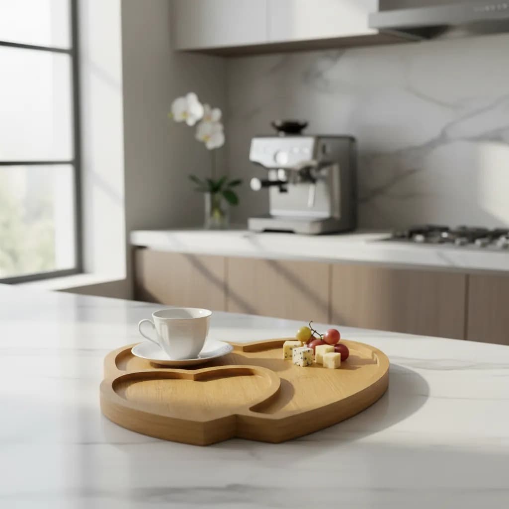 BANDEJA DE MADEIRA MDF COM 2 DIVISORIAS EM FORMATO DE CORAÇÃO