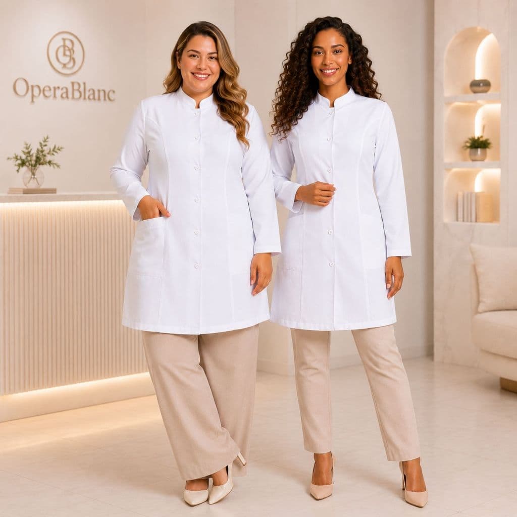 Jaleco Feminino Gola Padre Botão Manga Longa Gabardine Premium custo benefício e qualidade Plus Size