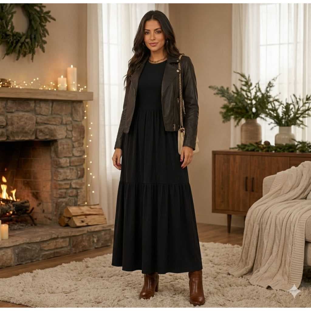 Vestido Feminino Longo  preto, vermelho, verde e azul  Inverno e verao 502