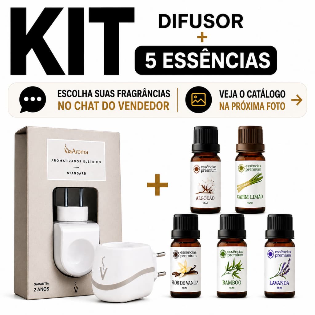 Difusor Aromatizador Elétrico Standard Bivolt Via Aroma + 5 Essência 15 ml