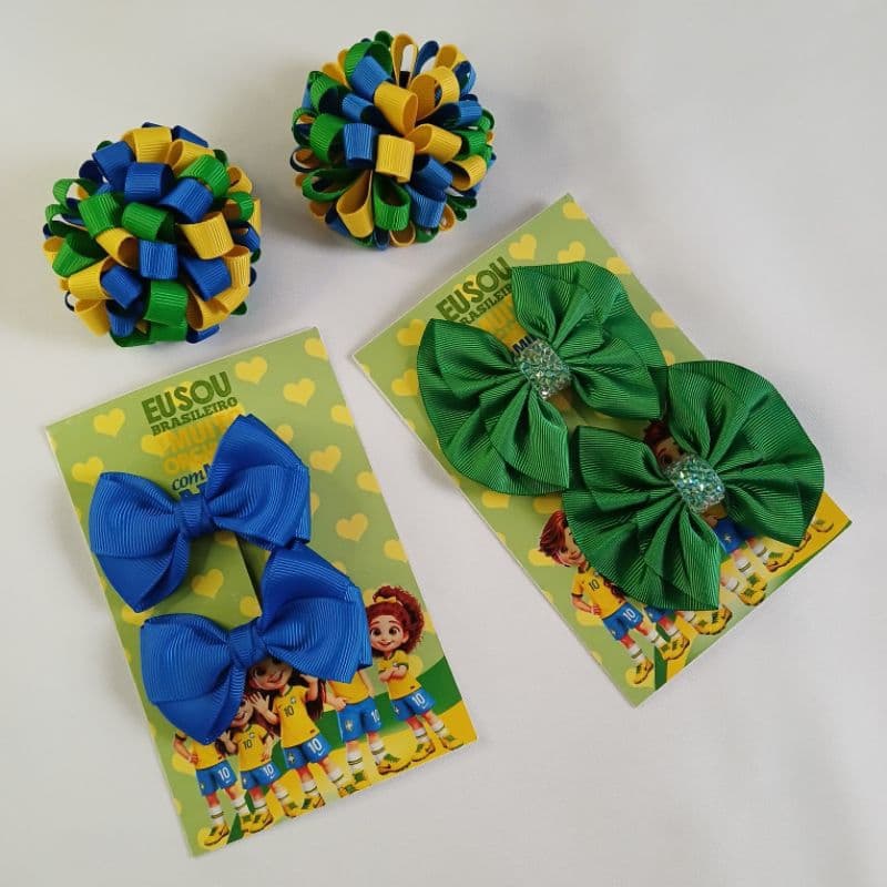 Kit De Laço Copa Do Mundo No Bico De Pato e Na Xuxinha Laço Menina
