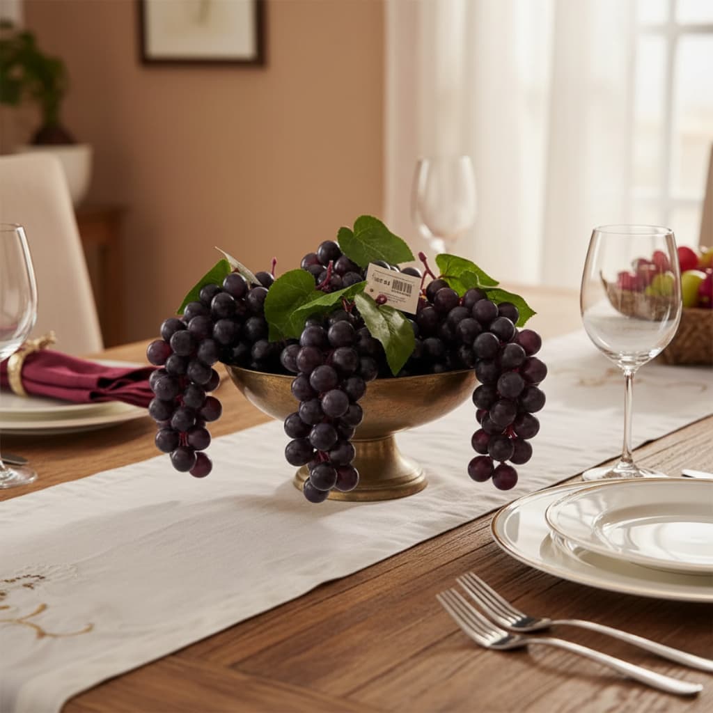 Kit 4 Cachos Uva Decorativos Artificiais Realista Mesa Posta