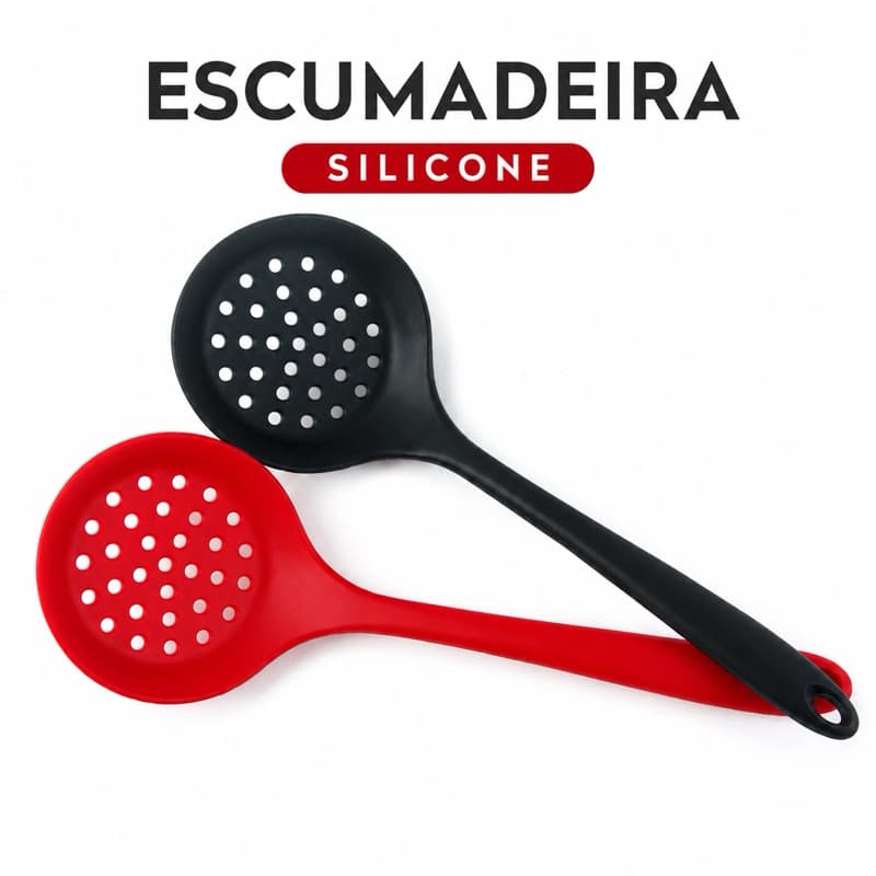 Escumadeira De Silicone Para Frituras Vazada 28cm Reforçada