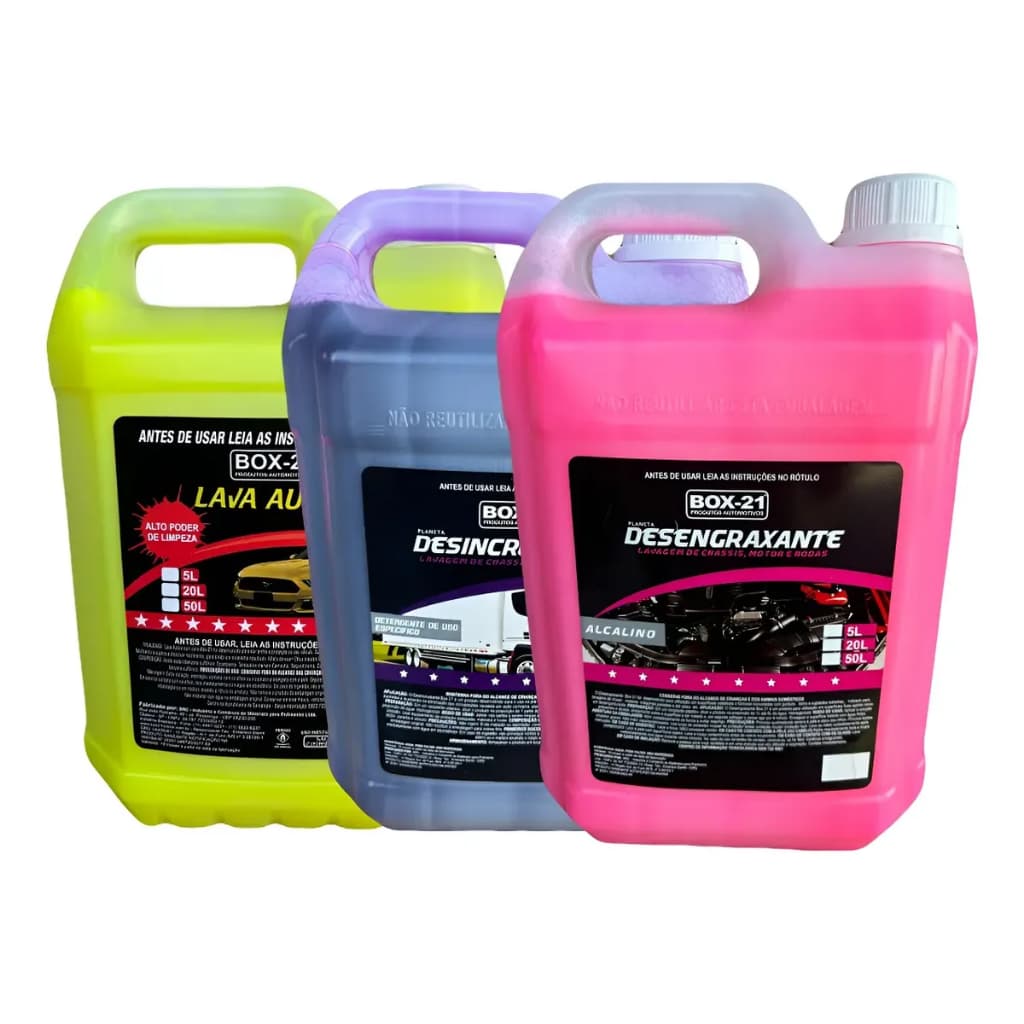 Kit Lava Jato Shampoo Automotivo + Desincrustante Limpa Baú + Desengraxante Solupan 5 Litros