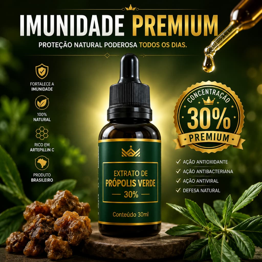 Extrato de Própolis Verde 30% 30ml | Imunidade Alta | Antibacteriano Natural | Zero Açucar