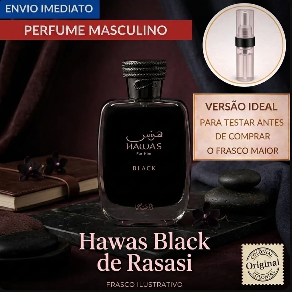 Perfume masculino Hawas Black Rasasi POTENTE SOFISTICADO SEDUTOR CÍTRICO ABACAXI ESPLENDOROSO FIXAÇÃO 10 HORAS