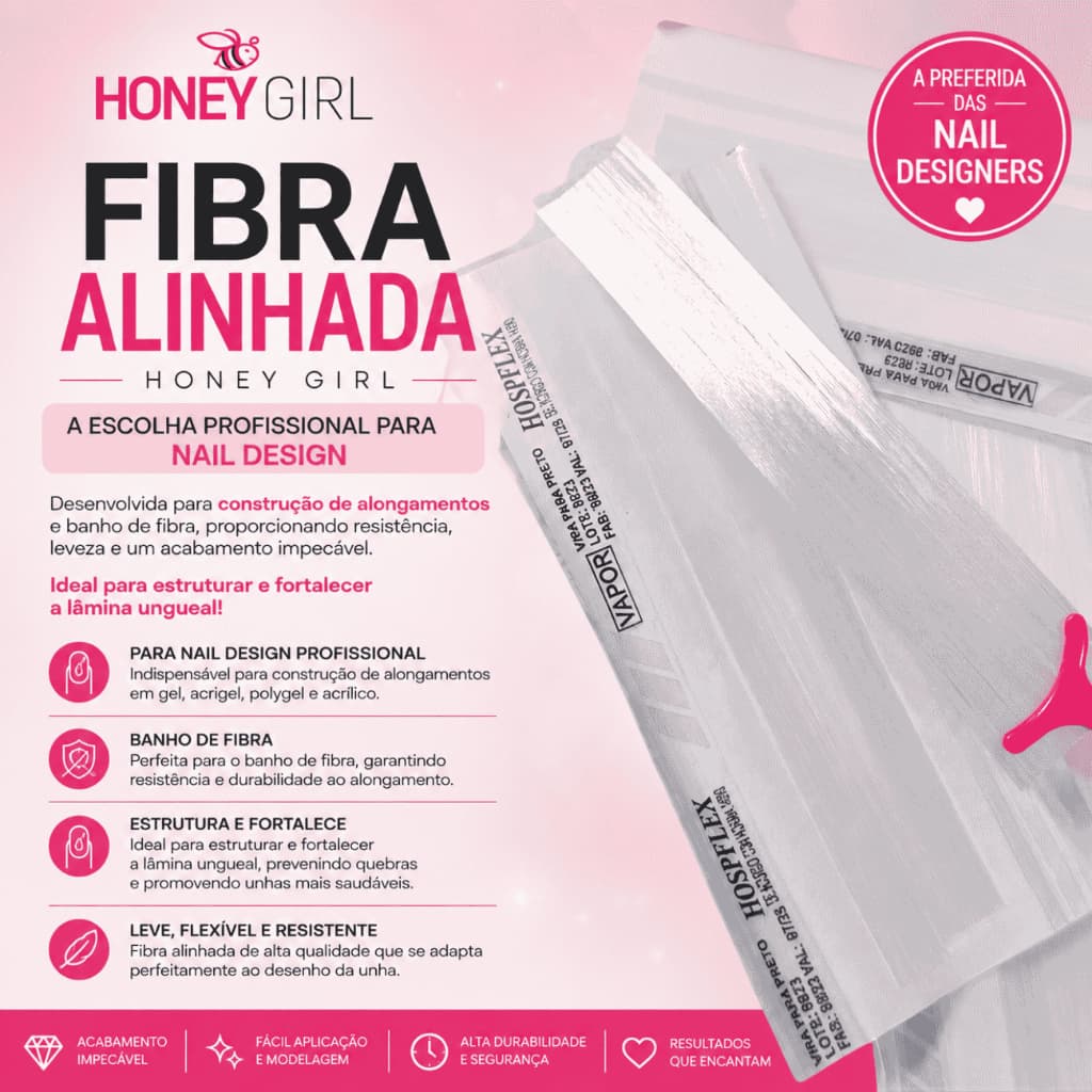 Fibra de Vidro  Unhas Honey Girl Alinhada e Selada