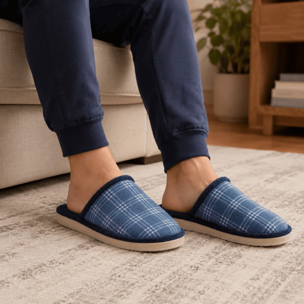 Pantufa Masculina Xadrez Peluciada Quentinha Antiderrapante Confortável Inverno Premium