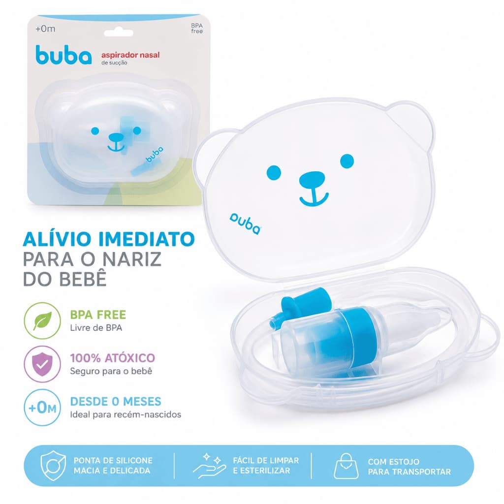 Aspirador Nasal de Sucção Buba com Estojo de Ursinho | BPA Free para bebês