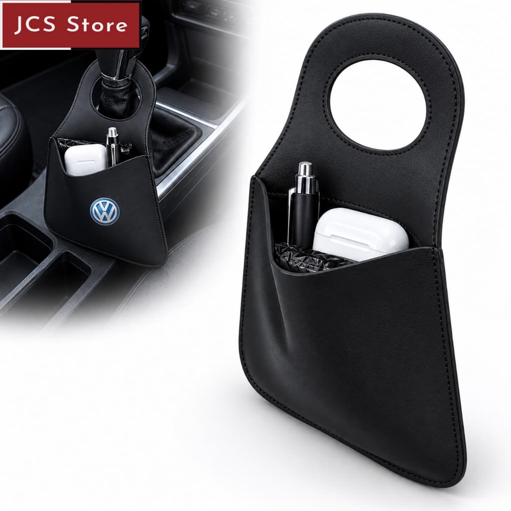 Lixeira Carro Couro Sintético Automotiva Universal Com Logo Porta Lixo Veicular Preto
