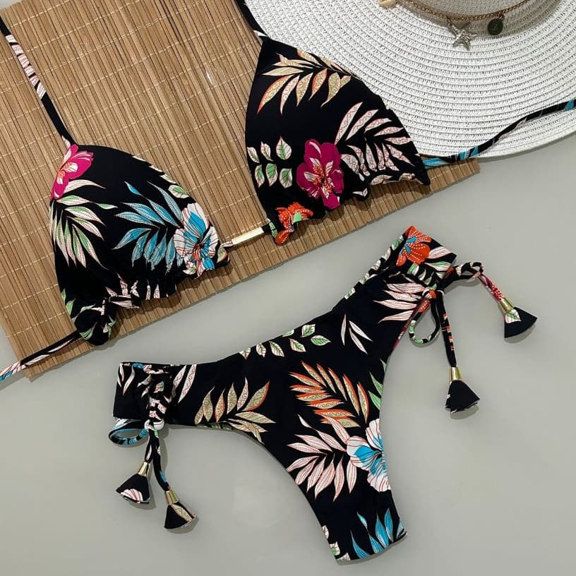 Biquini Cortininha Com Calcinha Fio Duplo, Várias Estampas