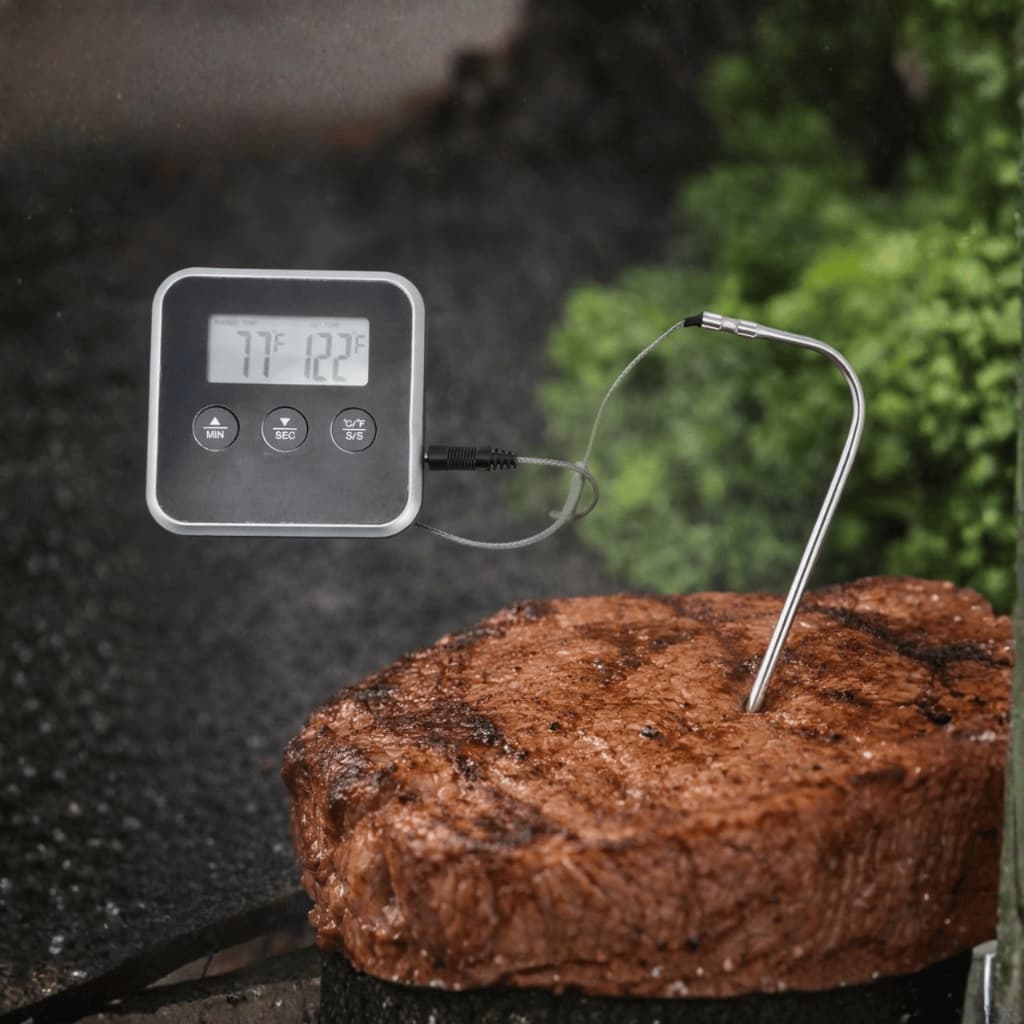 Termômetro Profissional Timer Temporizador Digital Com Sonda Móvel Para Forno Panela E Churrasqueira
