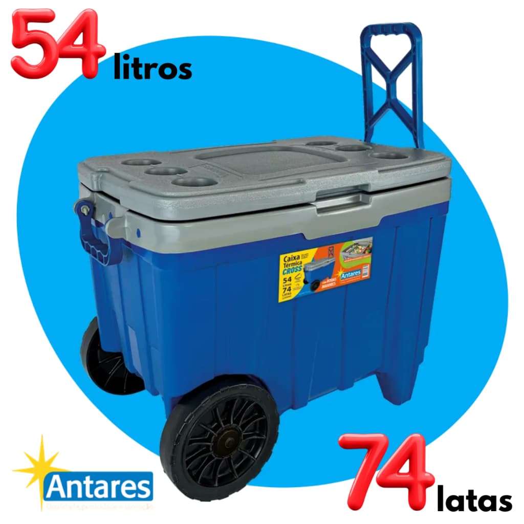CAIXA TÉRMICA CROSS GRANDE 54L | COOLER RODAS REFORÇADAS 74 LATAS PRAIA PISCINA CAMPING SÍTIO