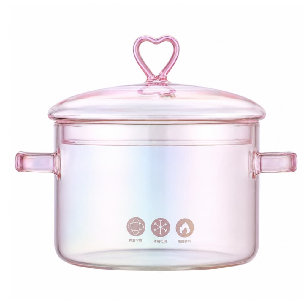 Panela De Vidro Rosa Furta-cor Panela De Vidro 1.5L Com Tampa Resistente
