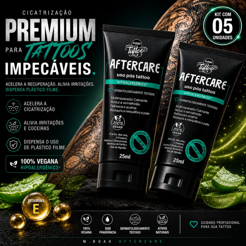AFTERCARE POMADA REGENERADORA CICATRIZANTE TATUAGEM MBOAH TATTOO - KIT 05 UNIDADES