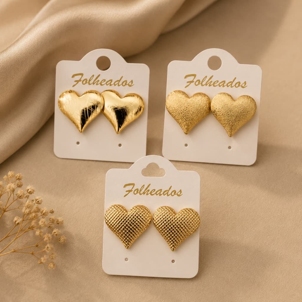 Brinco Coração Folheado Ouro 18k Feminino Elegante Delicado Presente